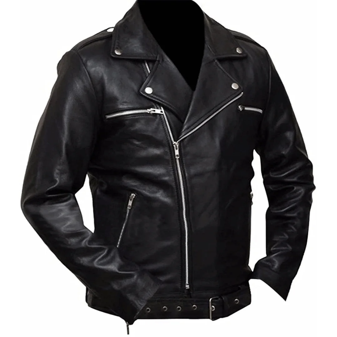 Men's Brando Leather Jacket - Walking Dead Style, Classic Biker Look